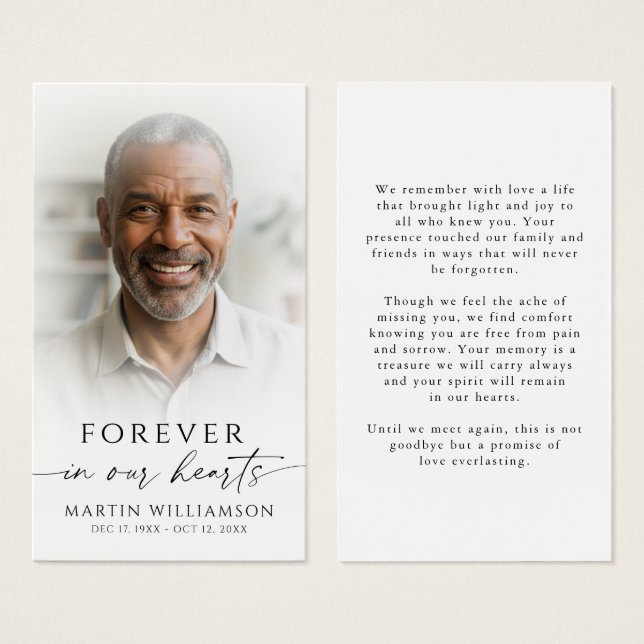 Simple Photo Memorial Sympathy Funeral Prayer Card (Front & Back)