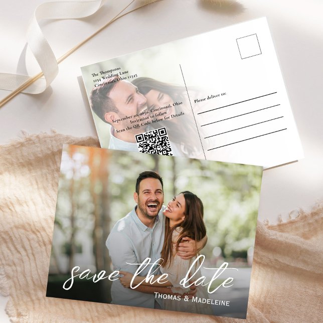 Simple Photo Minimalist Photo Save the Date Invitation Postcard (With "please deliver to" wording and lined for recipients addresses. )