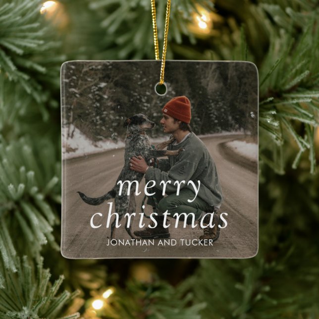 Simple Photo Modern Christmas Ceramic Ornament (Tree)