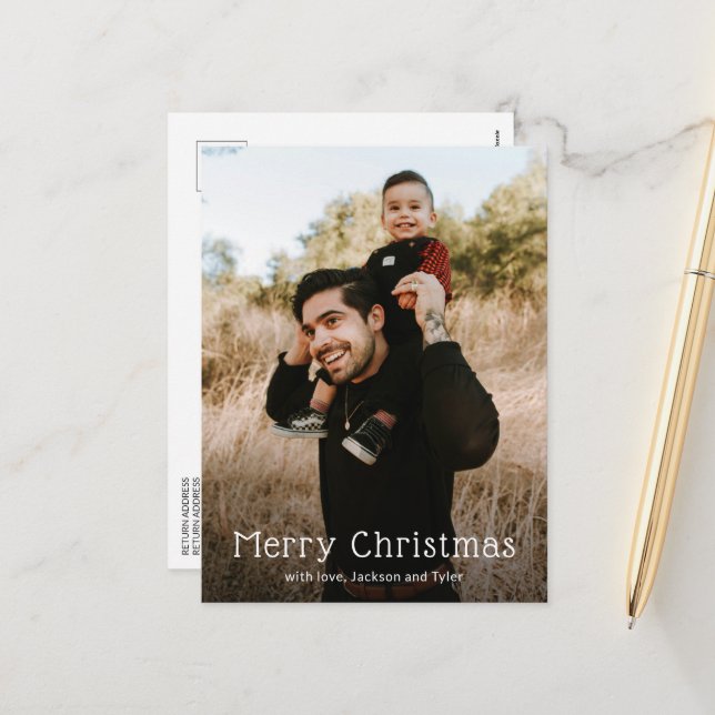 Simple Photo Modern Christmas Holiday Postcard (Front/Back In Situ)