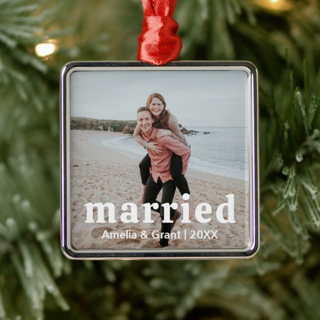 Simple Photo Modern First Christmas Married Metal Tree Decoration (Tree)