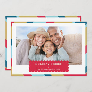 SIMPLE PHOTO modern minimal geometric red gold  Holiday Card