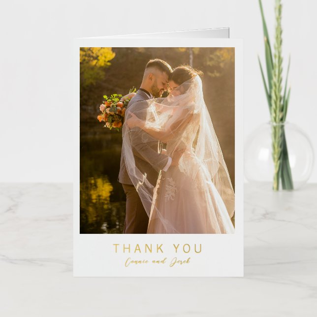 Simple Photo Modern Wedding Foil Thank You Card (Front)