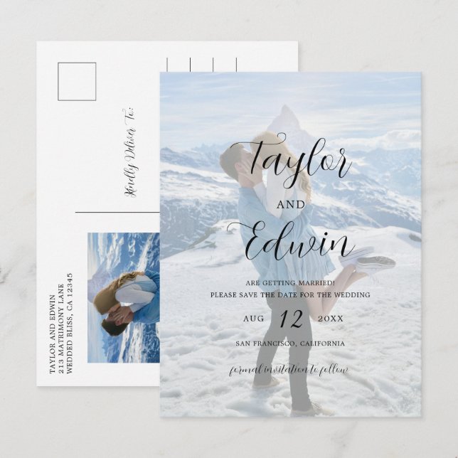 Simple Photo Modern Wedding Save The Date Announcement Postcard (Front/Back)