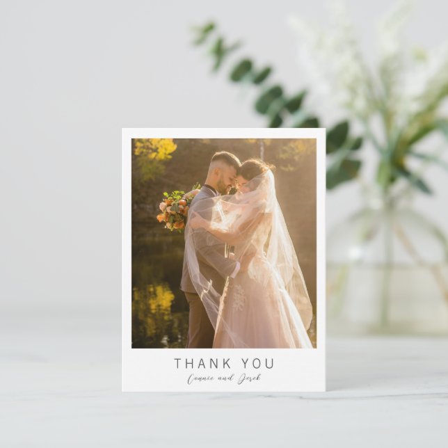 Simple Photo Modern Wedding Thank You Card (Standing Front)