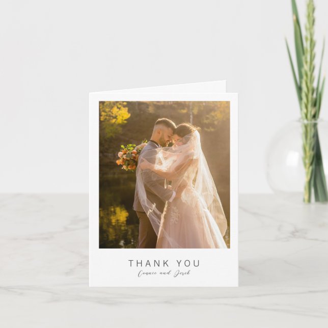 Simple Photo Modern Wedding Thank You Card (Front)