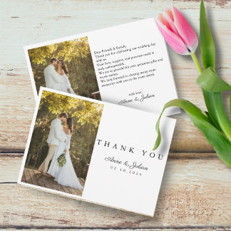Simple Photo Modern Wedding W Note Landscape Thank You Card