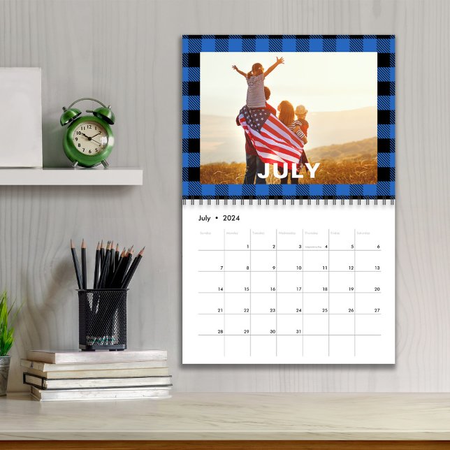 Simple Photo Months Colourful Buffalo Check Patter Calendar (Edit the text and add your own. )
