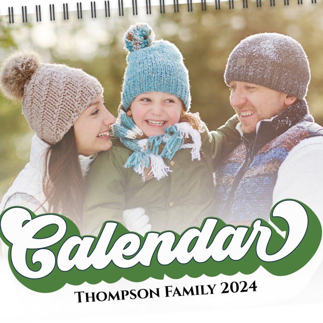 Simple Photo Months Cool Retro Typography Colourfu Calendar (Cool retro style typography with long shadow 12 month photo calendar)