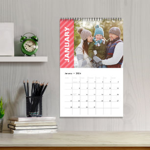 Simple Photo Months Cool Stripes Typography Calendar