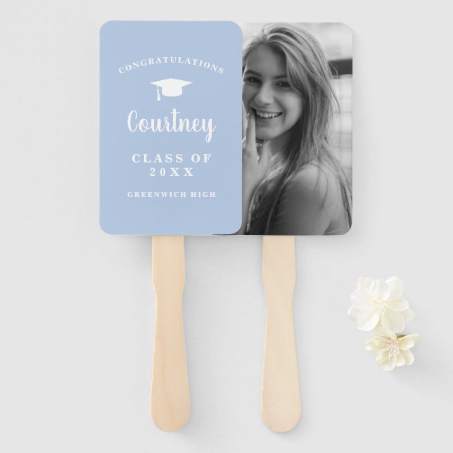 Simple Photo Mortar Board Modern Graduation Hand Fan (Front and Back)