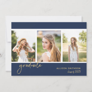 Simple Photo Navy Blue Graduation Announcement