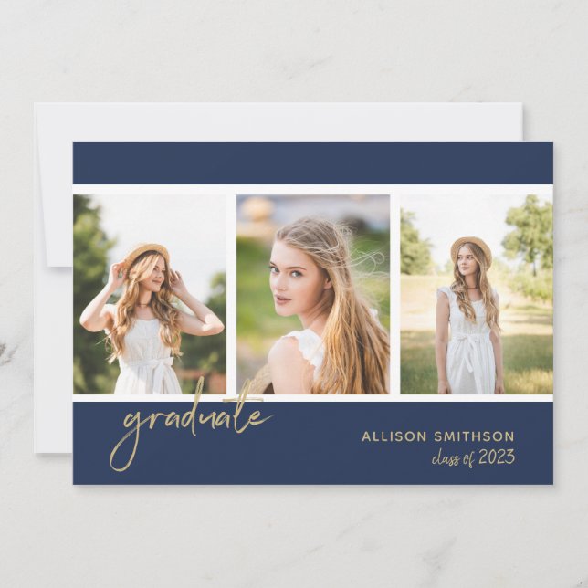 Simple Photo Navy Blue Graduation Party Invitation (Front)
