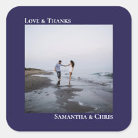 Simple Photo Navy Blue Love & Thanks Wedding