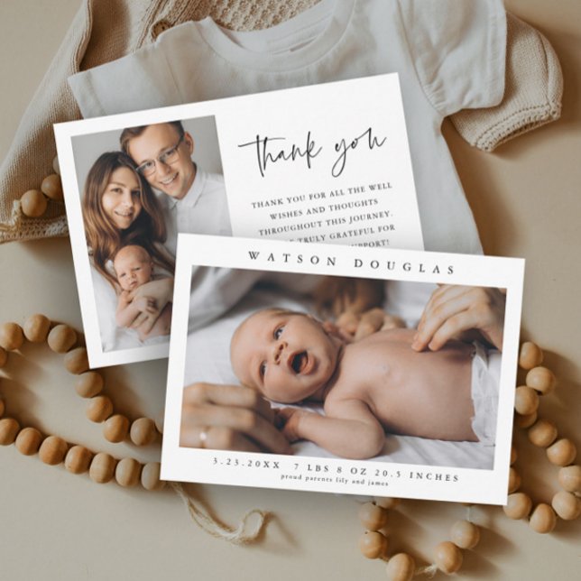 Simple Photo Newborn Baby Photo Birth Announcement (Simple minimalist newborn baby photo birth announcement thank you card.)