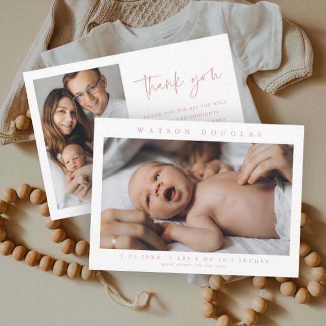 Simple Photo Newborn Baby Photo Birth Thank You Card (Simple minimalist newborn baby photo thank you card.)