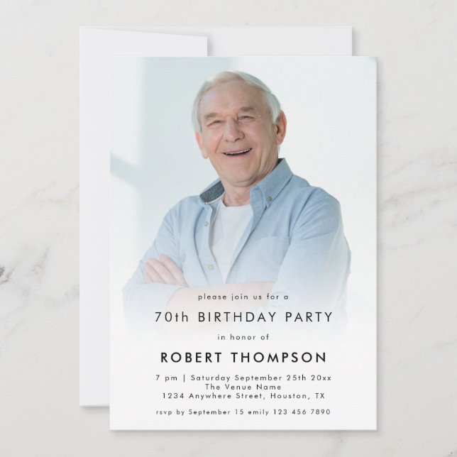 Simple Photo Overlay 70th Birthday Party Invitation (Front)