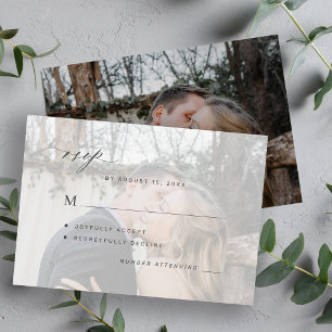 Simple photo overlay black and white wedding RSVP card