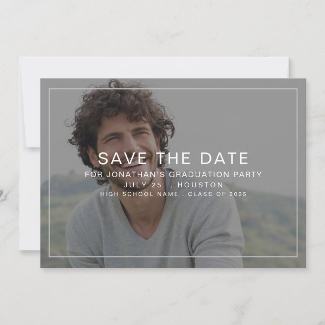 Simple Photo Overlay Border 2025 Graduation Save The Date (Front)