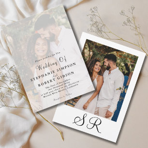 Simple Photo Overlay Monogram Modern Wedding Invitation