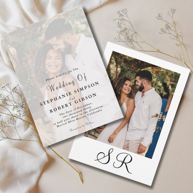 Simple Photo Overlay Monogram Modern Wedding Invitation (Creator Uploaded)