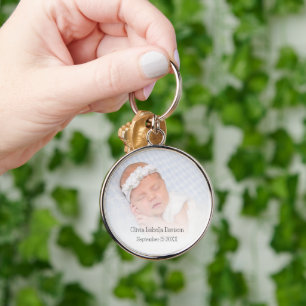 Simple Photo Overlay Name Date Birth Announcement Key Ring