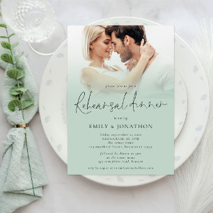 Simple Photo Overlay Wedding Rehearsal Dinner Sage Invitation