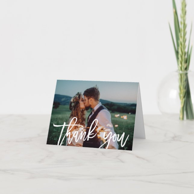 Simple Photo Overlay Wedding Thank You Note Card (Front)