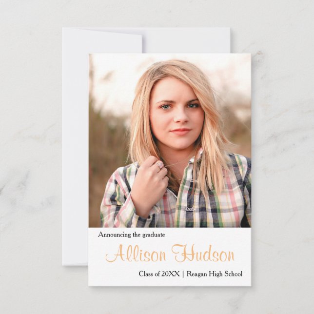 Simple Photo Peach Name-3x5Graduation Announcement (Front)
