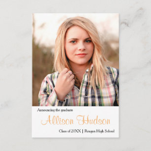 Simple Photo Peach Name-3x5Graduation Announcement