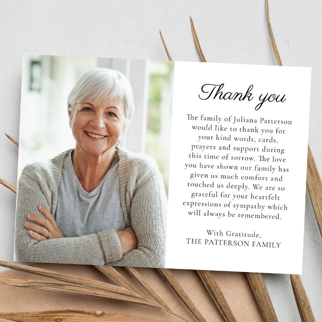 Simple Photo Personalised Message Funeral  Thank You Card (Creator Uploaded)