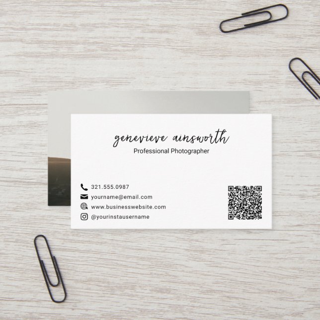 Simple Photo QR Code Elegant Modern Business Card (Front/Back In Situ)