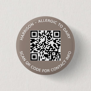 Simple photo QR Code scan contact Info greige 3 Cm Round Badge
