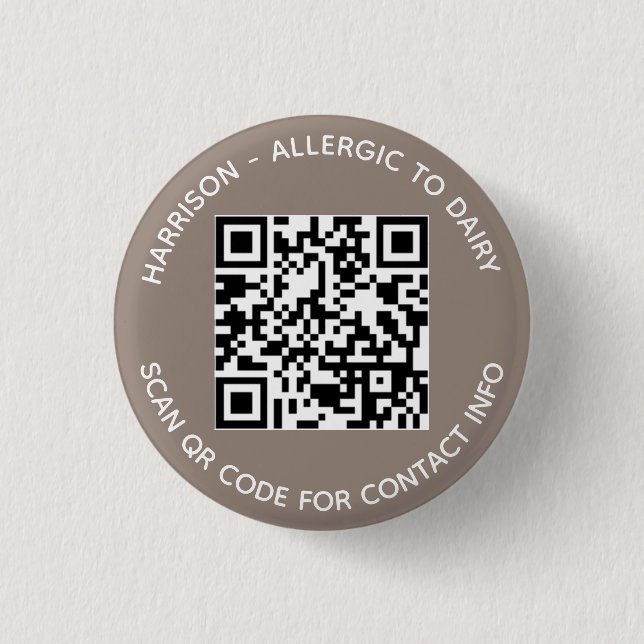 Simple photo QR Code scan contact Info greige 3 Cm Round Badge (Front)