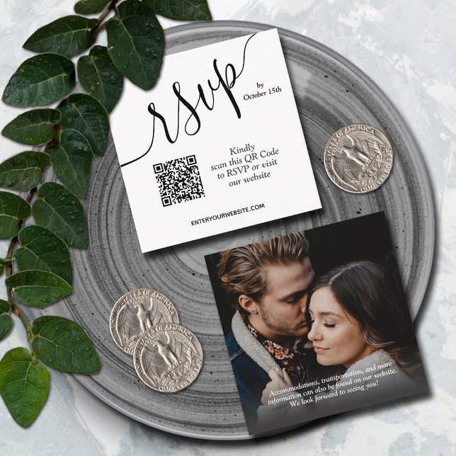 Simple Photo QR Code Wedding Enclosure Card (2.5" x 2.5" Photo QR code wedding RSVP cards)