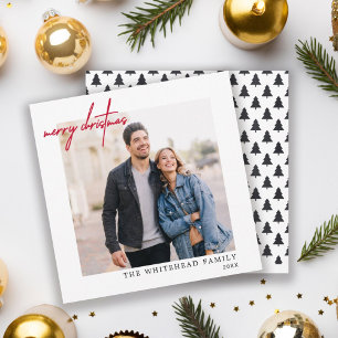 Simple Photo Red Merry Christmas White Holiday Card