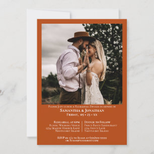 Simple Photo Rust Orange Wedding Rehearsal Dinner Invitation
