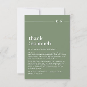 Simple Photo Sage Green Monogram Wedding Thank You Card