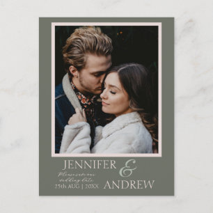 Simple Photo Sage Green Save the Date Wedding Announcement Postcard