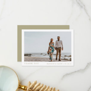 Simple Photo Sage Green Wedding Thank You Card