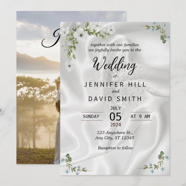 Simple Photo, Satin background Wedding Invitation (Front/Back)