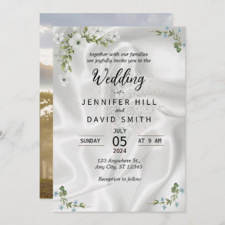 Simple Photo, Satin background Wedding Invitation