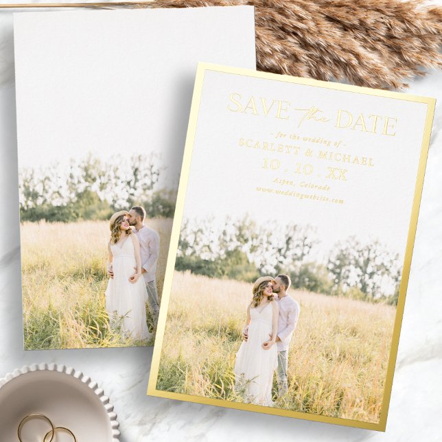 Simple Photo Save The Date Foil Invitation (Simple Elegant Gold Border Photo Save The Date Foil Invitation by Painted Paperie
)