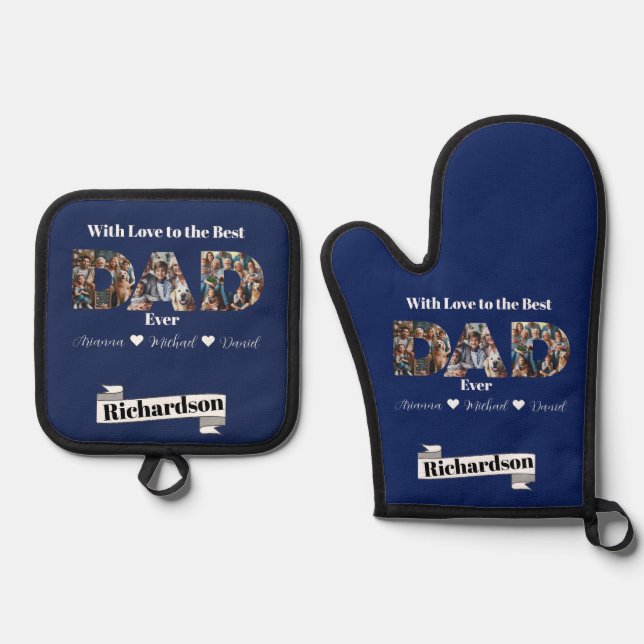 Simple Photo Script Best Dad Ever Oven Mitt & Pot Holder Set (Front)