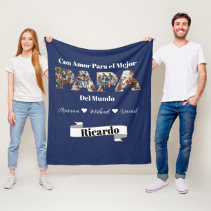 Simple Photo Script Best Dad Ever Spanish Fleece Blanket