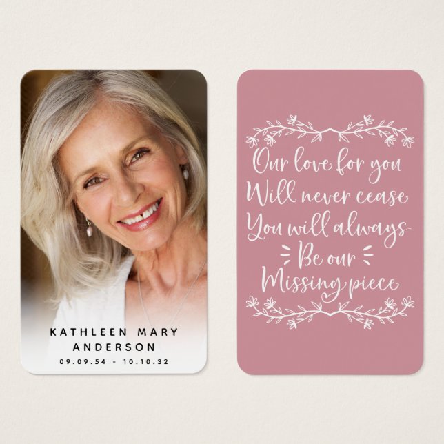 Simple Photo Sympathy Funeral Memorial Card (Front & Back)