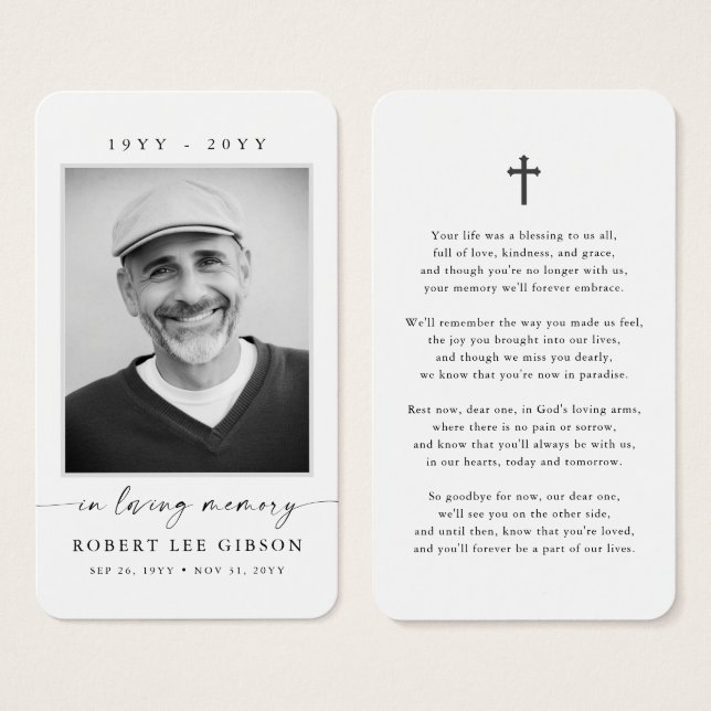 Simple Photo Sympathy Funeral Memorial Prayer Card (Front & Back)