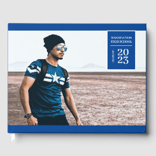 Simple Photo Tab Graduation Blue Guest Book