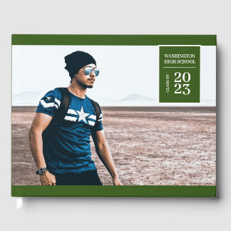Simple Photo Tab Graduation Green Guest Book 