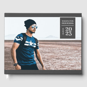 Simple Photo Tab Graduation Grey Guest Book 